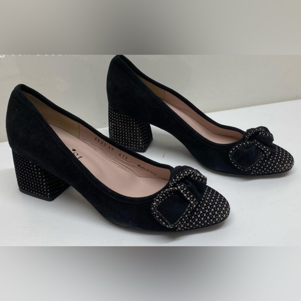 Ferca 81 Women Black Suede Slip-On Round Toe Bow Heels Made In Italy NWOB Sz 8